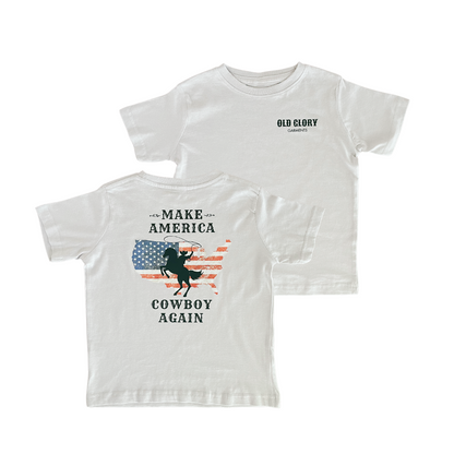 MAKE AMERICA COWBOY AGAIN KIDS UNISEX T-SHIRT (BACK PRINT)