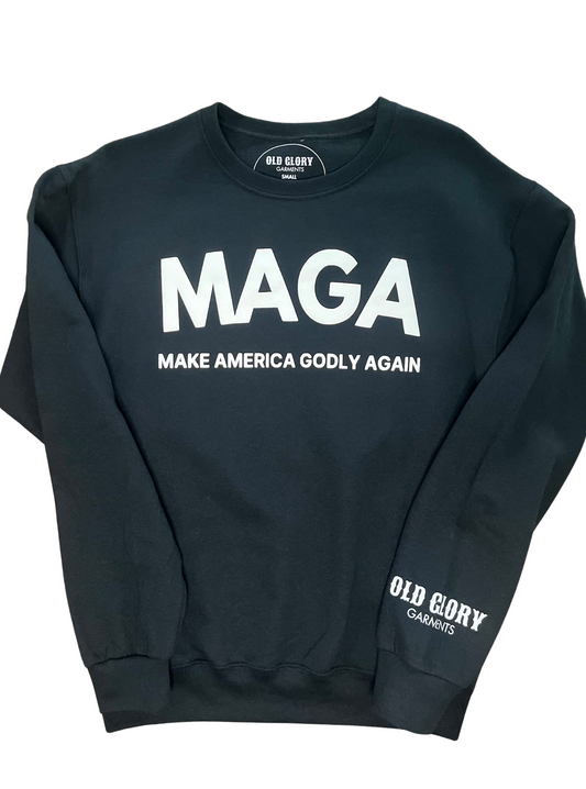 MAKE AMERICA GODLY AGAIN ADULT UNISEX CREWNECK - WHT/BLK